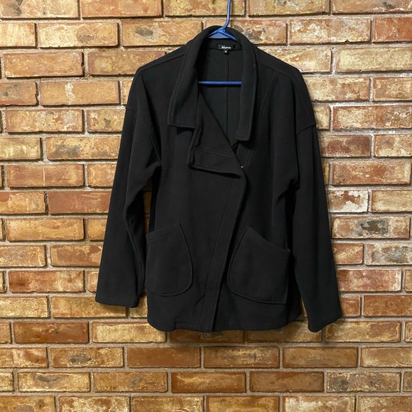 rolypoly Jackets & Blazers - Black Fleece Jacket with Lapel Design off set zipper and comfy pockets